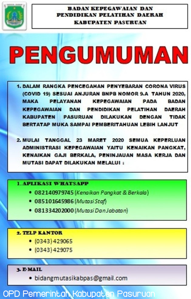 PENGUMUMAN LAYANAN KENAIKAN PANGKAT, GAJI BERKALA, MUTASI DLL