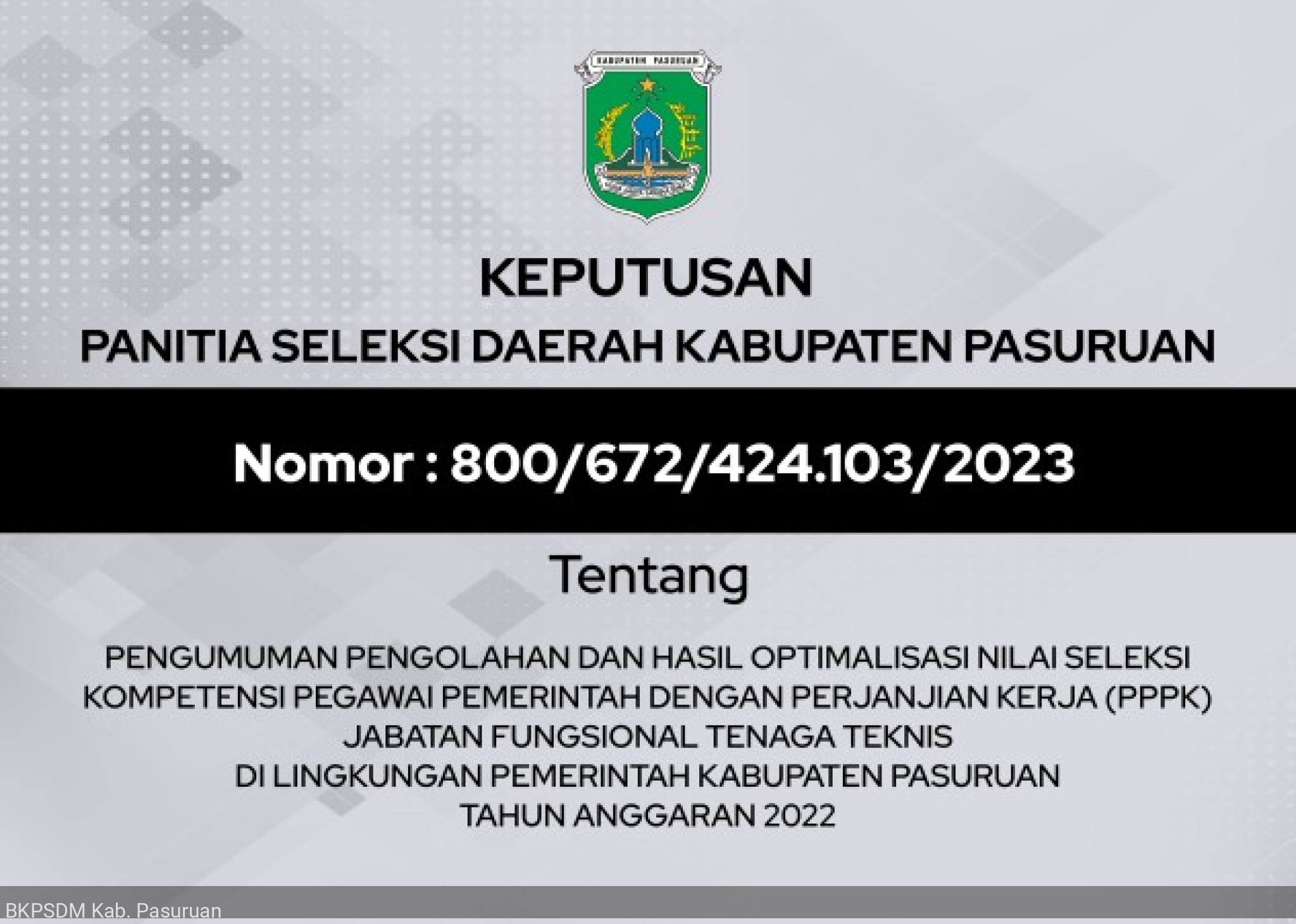 Pengumuman Pengolahan Hasil Optimalisasi Nilai Selkom PPPK Tenaga Teknis TA 2022