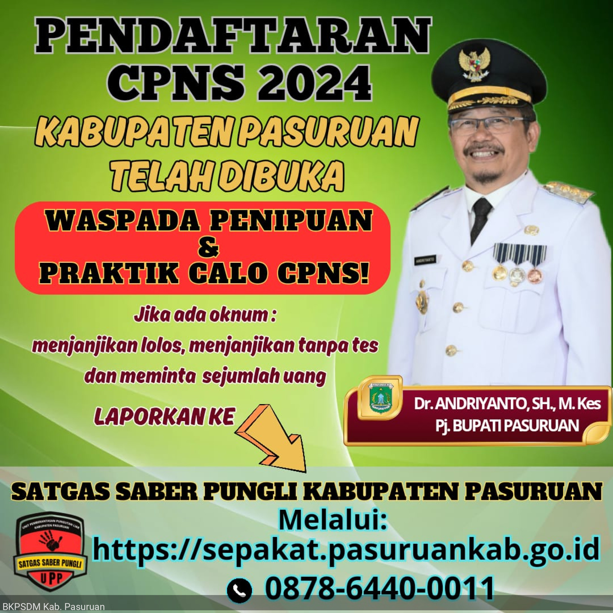 Surat Edaran Bebas Pungutan Liar Dalam Penerimaan Pengadaan Pegawai Aparatur Sipil Negara di Lingkungan Pemerintah Kab. Pasuruan